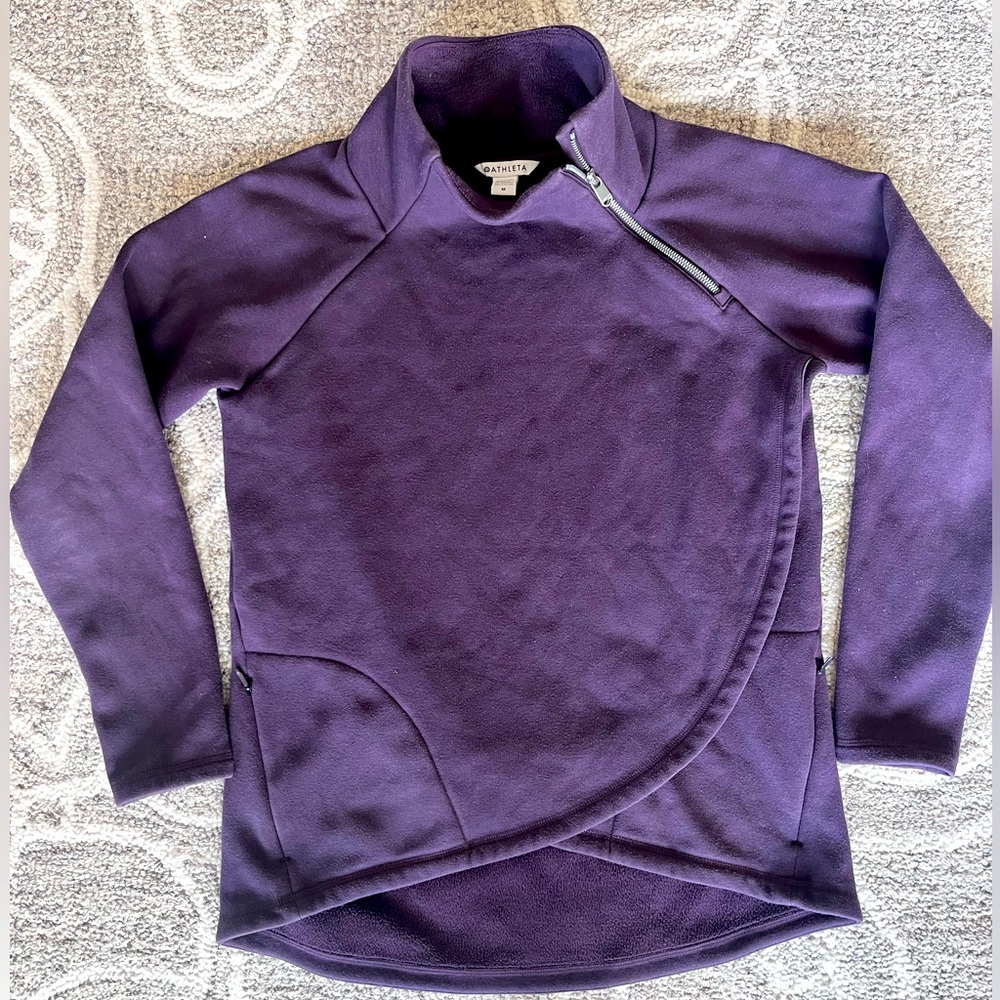 Athleta Cozy Karma Asym sweater with soft fleece lining